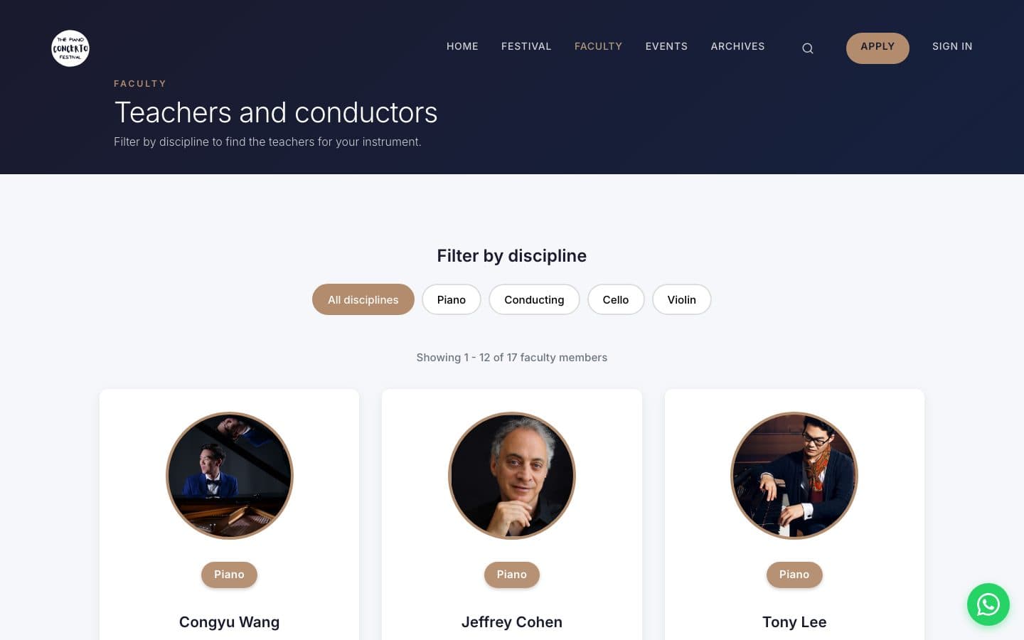 Enseignants filtrables par discipline