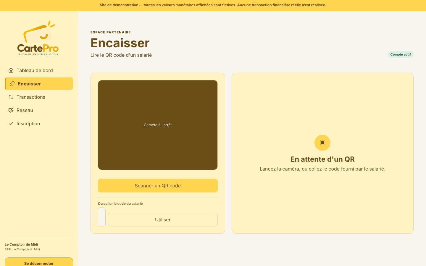 Encaissement, espace partenaire
